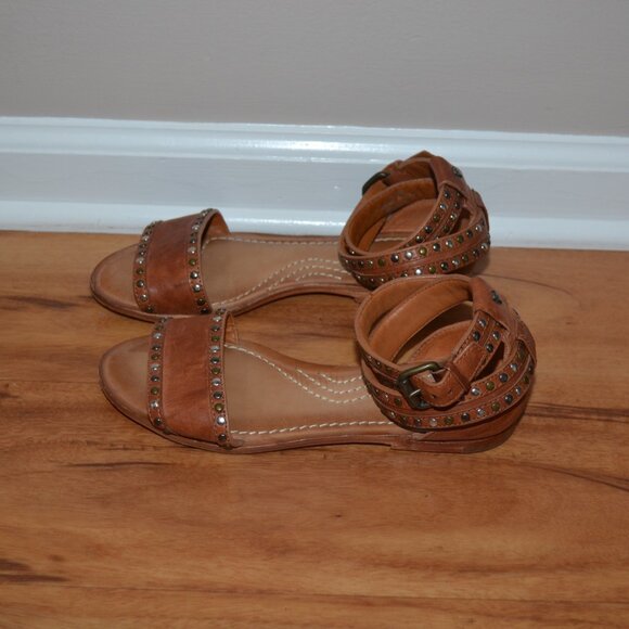 Trask brown leather Studded Ankle strap Gladiator buckle Boho Sandals, sz 7.5M - Picture 5 of 11
